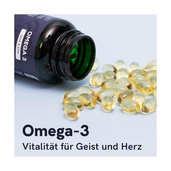Omega 3 100 gélules 1220 mg | DHA & EPA acides gras oméga 3 haute biodisponibilité | Huile de poisson oméga 3 naturelle haute