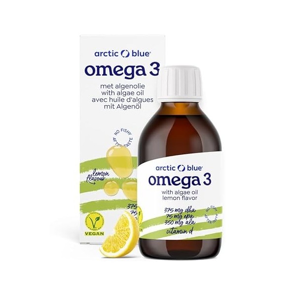 Arctic Blue Huile végétalienne Omega 3 de qualité supérieure - 150 ml - 370 mg de DHA & 75 mg dEPA et 350 mg dALA par porti