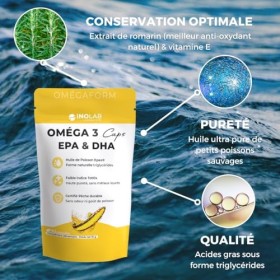 INOLAB Omega 3 Ultra Concentré - 80% EPA/DHA - 600mg EPA + 450mg DHA - Huile de Poisson Sauvage Epax® - Triglycérides Purs - 