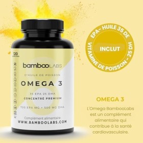 Bamboo Labs - Oméga 3 Gélules Huile de Poisson, 120 Gélules, Complément Alimentaire Omega 3 Composé de 2000 mg par Dose Journ