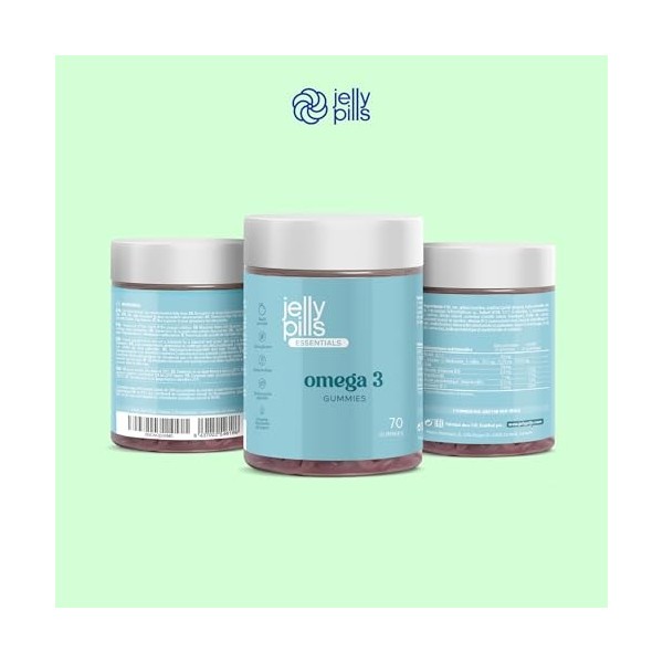 Jelly Pills® Gummies concentrés doméga 3 DHA + BCAA et de vitamines du groupe B - 70 gummies végétaliens au goût dorange 