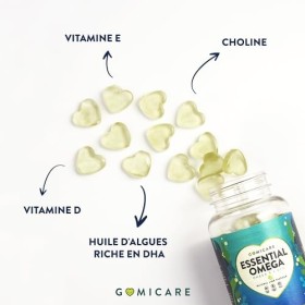 Gomicare - Gummies Omega 3 - Vitamine D, Vitamine E, Dha Dalgues Et Choline - 60 Gummies - Sans Sucre - Vegan - Sans Gluten 