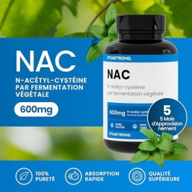 NAC N-acetyl-cysteine 600mg Vitastrong - 150 Comprimés Végans - NAC 600mg - Complément Antioxydant, Synthèse du Glutathion - 