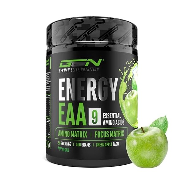 EAA Energy Mix - 500 g - Amino Matrix + Focus Matrix - Boissons énergétiques sans sucre - Avec caféine, taurine, guarana, N-a
