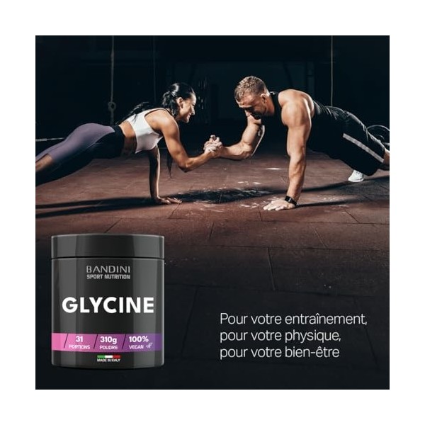Bandini® Glycine Poudre | 100% vegan, pure, cristalline | Synthèse de collagène pour la peau et les articulations | Aide au s