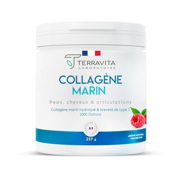 COLLAGÈNE MARIN Breveté en Poudre | 257 Grammes de Peptides de Collagène Purs de Type 1 | Articulations Souples, Peau Lisse e