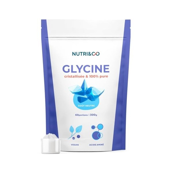 NUTRI & CO Glycine Cristallisée 100% Pure Sans Additifs & Vegan - Acide Aminé composant du Collagène - Aide au Sommeil, Artic