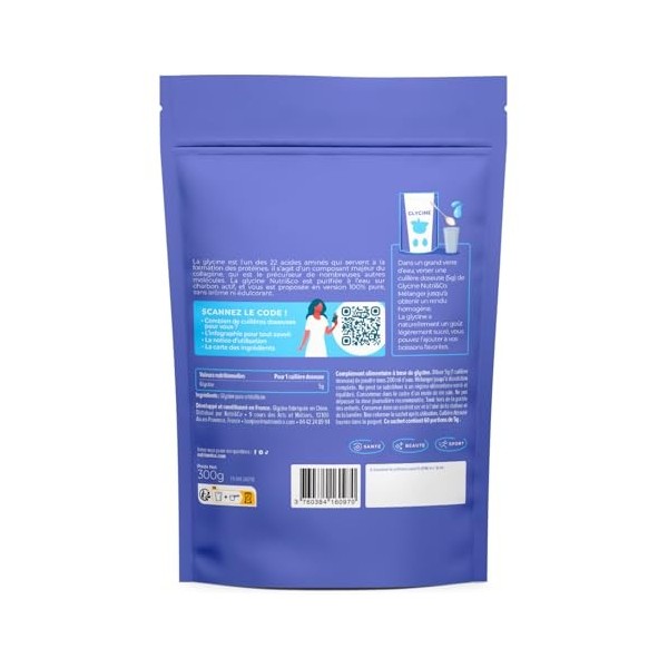 NUTRI & CO Glycine Cristallisée 100% Pure Sans Additifs & Vegan - Acide Aminé composant du Collagène - Aide au Sommeil, Artic