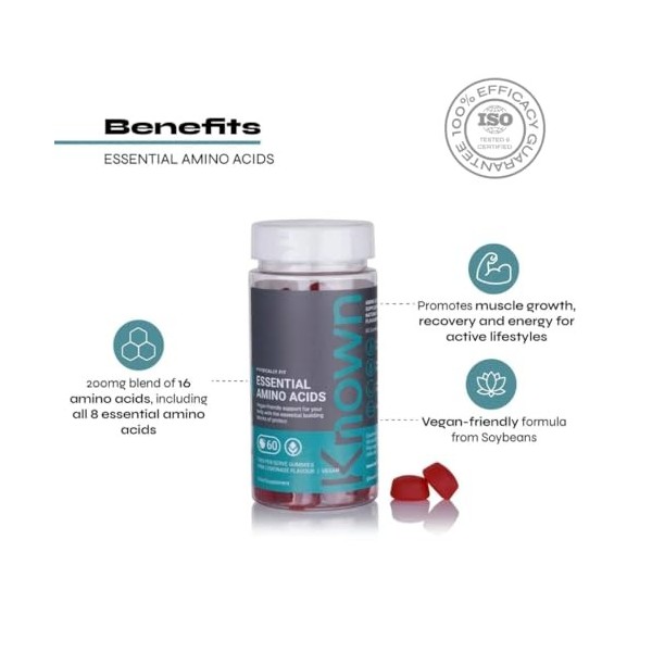 Gommes aux Acides Aminés Essentiels EAA par Known Nutrition | Soutien Essentiel pour la Croissance Musculaire, la Récupérat