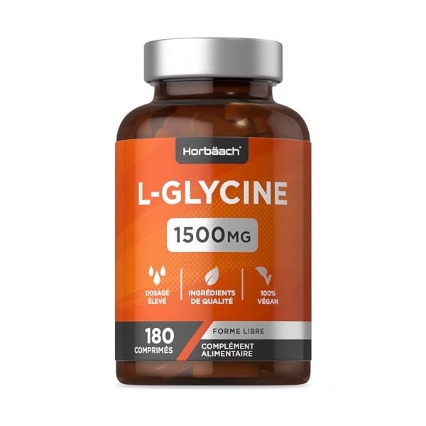 Glycine 1500mg | 180 Comprimés Vegan | Acides Aminés Essentiel | Complément Alimentaire Sans Gluten et Sans Additifs | Glycin
