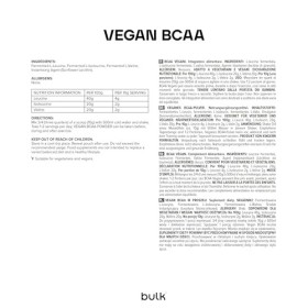 Bulk BCAA en poudre végétalienne, non aromatisée, 500 g, lemballage peut varier
