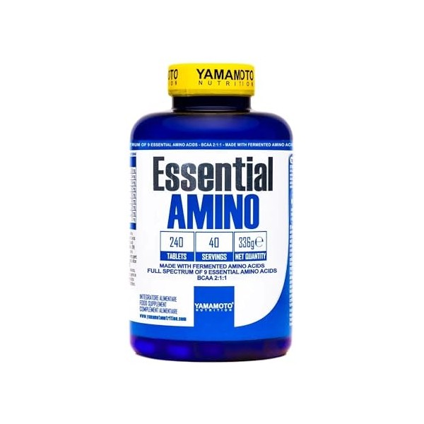YAMAMOTO Nutrition, Essential AMINO 240 Comprimés, Supplément dAcides Aminés Essentiels BCAA 4:1:1 Fermentés et Ramifiés, Su