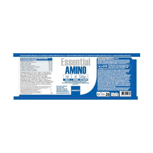 YAMAMOTO Nutrition, Essential AMINO 240 Comprimés, Supplément dAcides Aminés Essentiels BCAA 4:1:1 Fermentés et Ramifiés, Su