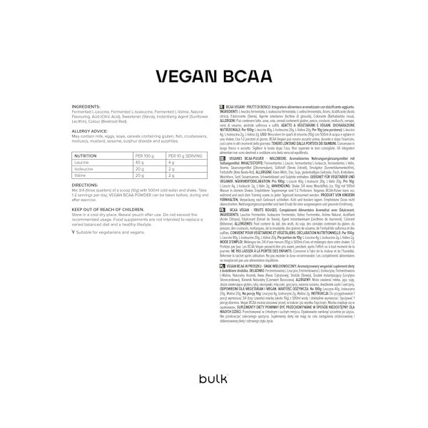 Bulk Poudre BCAA végétalienne, baies mélangées, 500 g, lemballage peut varier