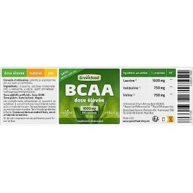 Greenfood BCAA, 1000 mg, dose élevée, 100 comprimés, vegan -SANS additifs artificiels. Sans génie génétique.