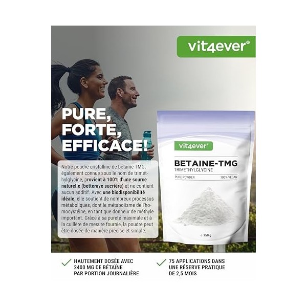 Bétaïne TMG - 150 g - Bétaïne de betterave à sucre - pureté 99% - Triméthylglycine - Haute dose - Vegan