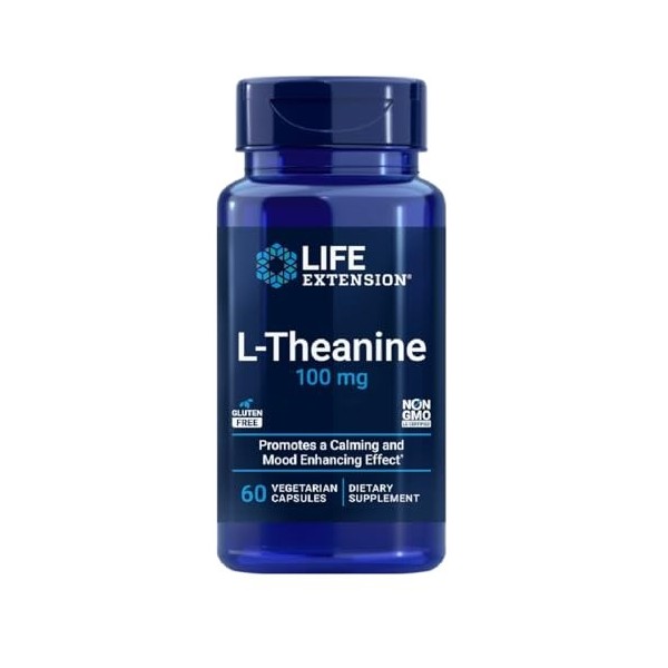 Life Extension L-Theanine 100mg, 60 Capsules Végétariennes - Relaxation Mentale et Sérénité