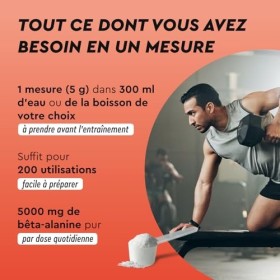 Beta alanine en poudre 1000g - 5000mg par portion - Pré-workout pendant 7 mois - Acide aminé végan à haute dose - Beta alanin