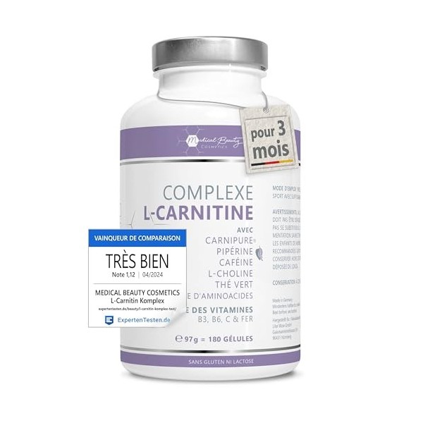 Complexe de L-Carnitine à base de Carnipure® - 180 capsules de L-Carnitine – avec thé vert, caféine et pipérine – Capsules vé