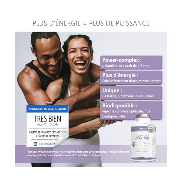 Complexe de L-Carnitine à base de Carnipure® - 180 capsules de L-Carnitine – avec thé vert, caféine et pipérine – Capsules vé