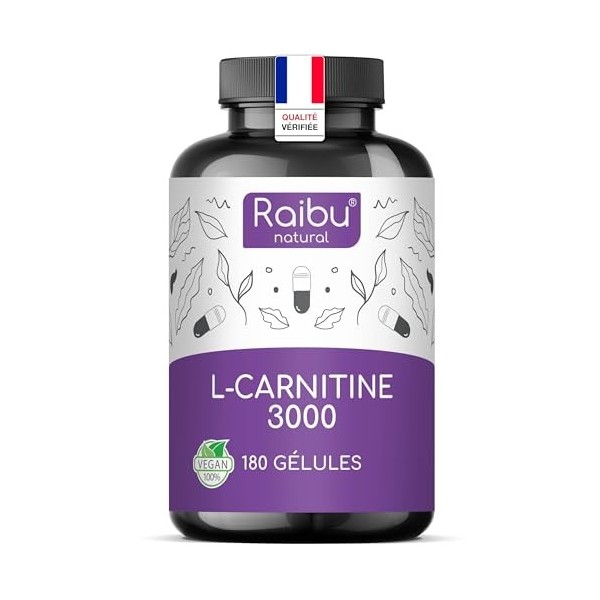 L-Carnitine 3000 I 180 Haute Dose Extra Fort Gélules avec Vitamine C I 3000mg par dose journalière I Tartrate de L Carnitine 