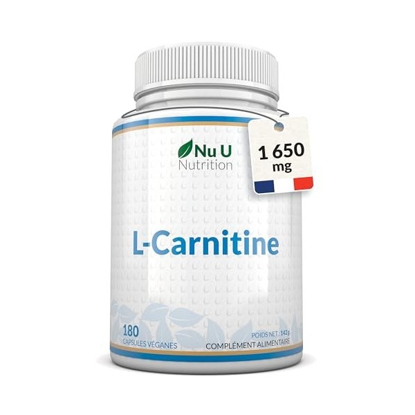 L-Carnitine Complexe 1 650mg - 180 Forte Puissance Capsules Véganes - Avec Riboflavine, Biotine, Chromium, Vitamine D, B3 & B