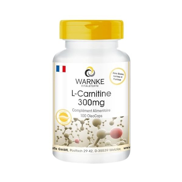 L-Carnitine 300mg - fortement dosé avec 900mg par dose journalière - 100Licaps - Carnipure liquide | Warnke Vitalstoffe - Qua