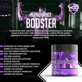 Poudre de créatine monohydratée, convient aux végétaliens, non aromatisée, cuillère incluse – Poudres WOD – 300 g