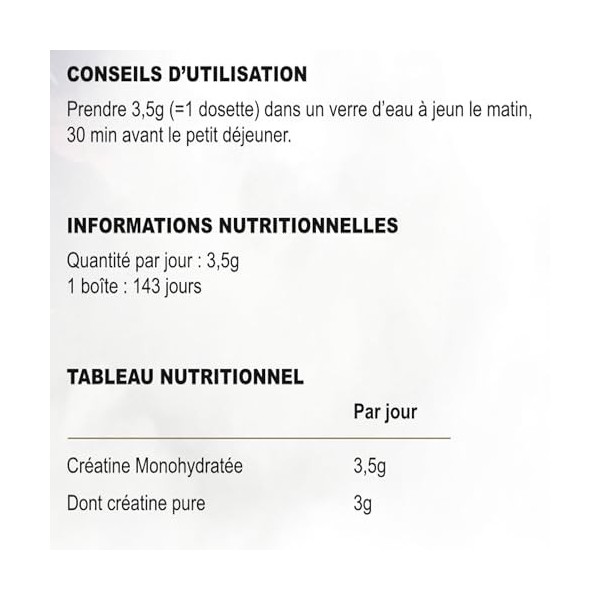 Créatine Monohydrate Creapure® - Force & Récupération Musculaire - 100% Pure - Poudre
