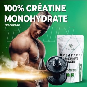 Foodelis Creatine Monohydrate en poudre 100% - 1kg/333 doses - Pura, sans additifs - Non aromatisée - Améliore les performanc
