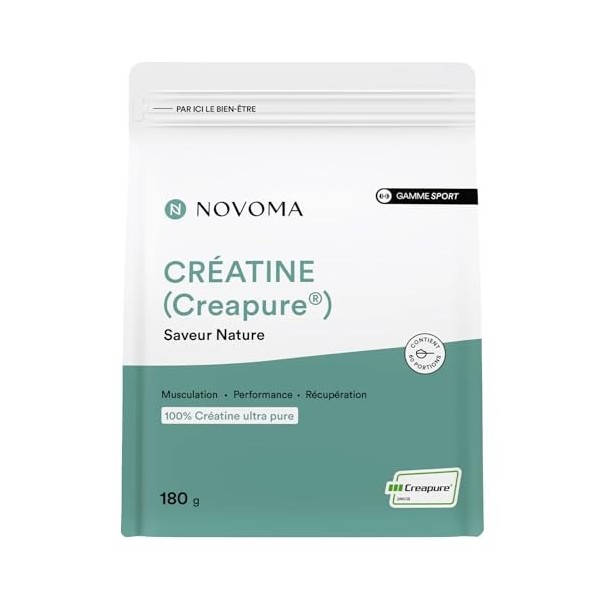 NOVOMA Créatine Monohydrate Creapure®, 100% Poudre Ultra Pure, Performance et Force Musculaire, Saveur Nature, 60 Portions, S