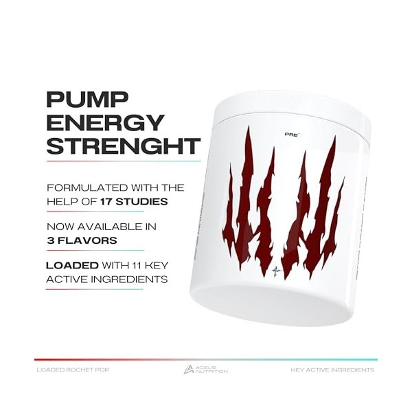 Booster Pré-Entraînement avec Créatine Monohydrate et 10 autres ingrédients actifs clés, 30 portions, 200mg de caféine, 600g 