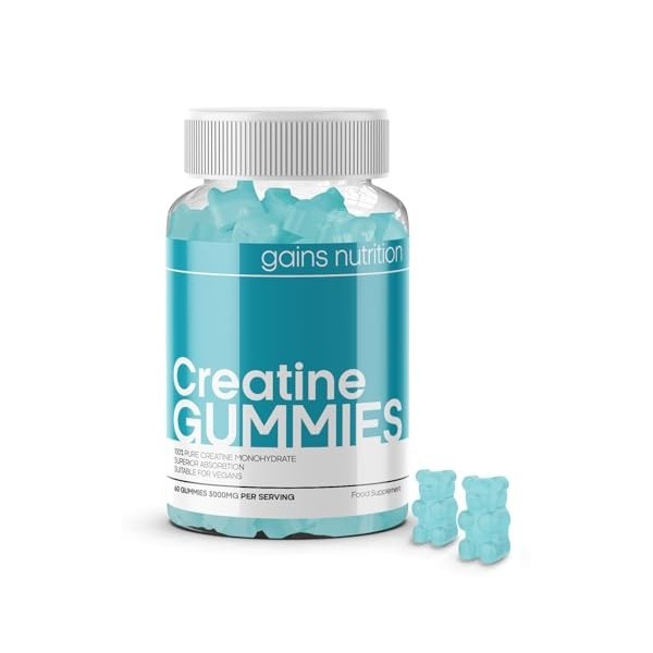 GN Creatine Gummies | 60 Bonbons Gelifies Créatine à Macher pour Hommes et Femmes – 3000 mg Monohydrate de Creatine par Porti