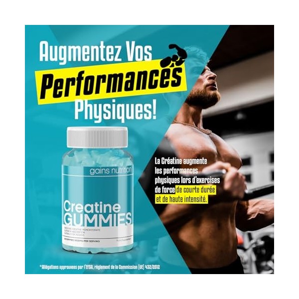 GN Creatine Gummies | 60 Bonbons Gelifies Créatine à Macher pour Hommes et Femmes – 3000 mg Monohydrate de Creatine par Porti