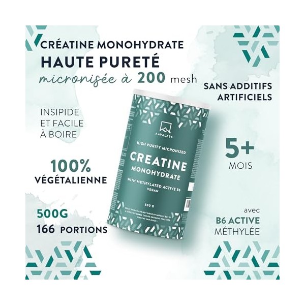 Creatine Monohydrate Poudre Micronisée 200 Mesh 500g | Compléments Alimentaires pour Sportifs Pre Workout, Intra & Post - Cré