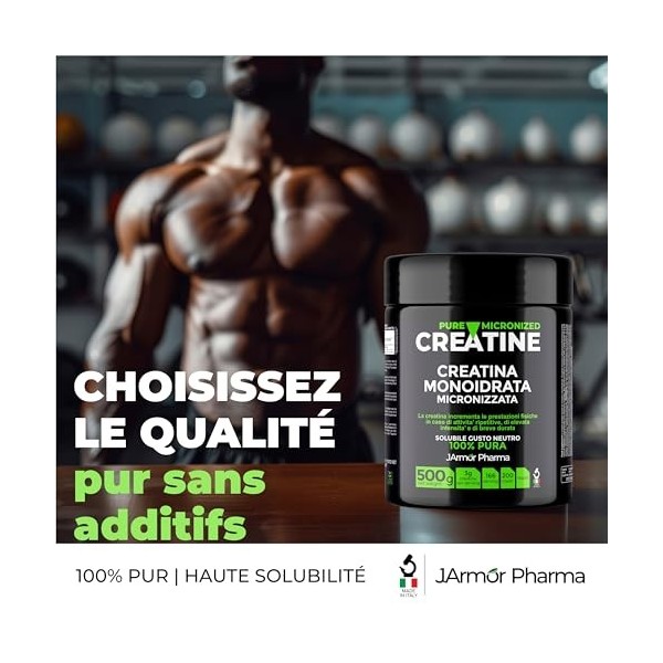 Creatine 100% Pure Micronised Sans additifs, Créatine Monohydrate en Poudre 100% Pure pour la Performance et la Puissance Mus