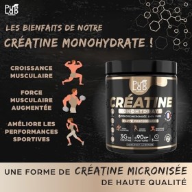 Créatine monohydrate poudre 100% pure de qualité micronisée - 90 portions - Haute Absorption - Performance, Force, Masse Musc