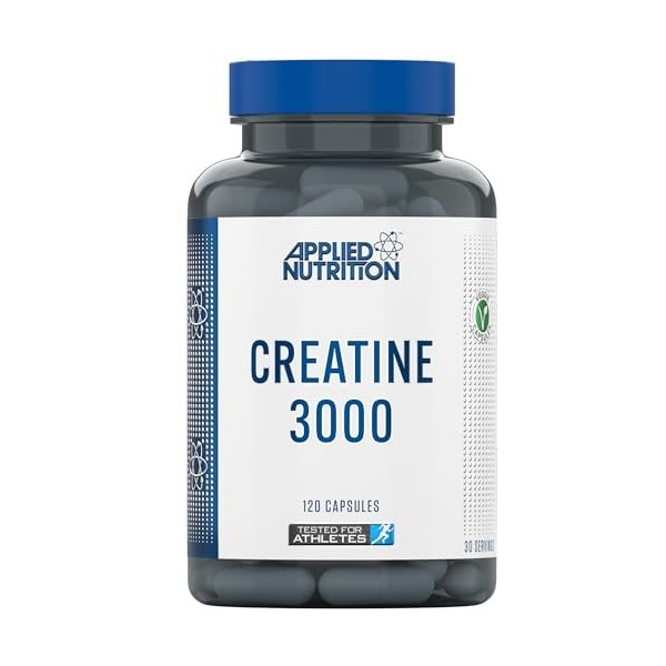 Applied Nutrition – Créatine 3000 – Gélules de Créatine Monohydratée 3000 mg/Portion – Complément Alimentaire Puissant Amél