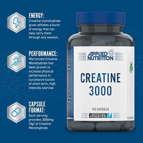 Applied Nutrition – Créatine 3000 – Gélules de Créatine Monohydratée 3000 mg/Portion – Complément Alimentaire Puissant Amél