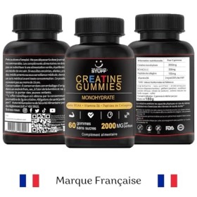 Creatine Monohydrate Gummies 3g/BCAA Musculation Pre Workout/Collagene/Vitamine B6/Sport/Fitness/Vegan/Sans Gluten/Sans OGM/S
