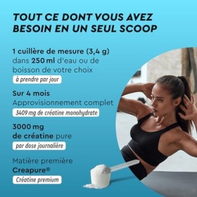 Créatine Monohydrate Poudre 100% Pure, Creatine Creapure® 3000mg par Dose, 147 Portions, Prise de Masse et Puissance Musculai