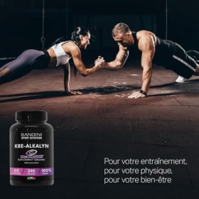 Bandini® Kre-Alkalyn® 240 capsules - Créatine alcaline tamponnée - Booster de muscles - Spécial Exercices intenses, Entraînem