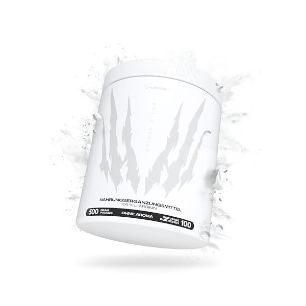L-Arginine - 500 g Haute Doses - Fabriqué en Allemagne - Pour promouvoir la production doxyde nitrique et résistance - Aceus