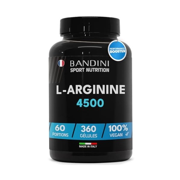 Bandini® L-Arginine 360 gélules véganes - 4500 mg de poudre dArginine pure HCL par dose journalière - Hautement dosé - Fabri