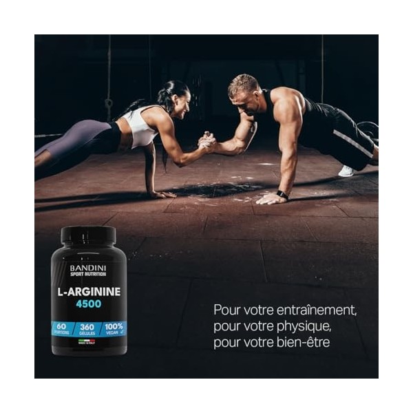 Bandini® L-Arginine 360 gélules véganes - 4500 mg de poudre dArginine pure HCL par dose journalière - Hautement dosé - Fabri