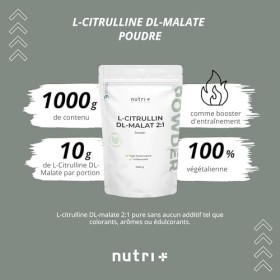 nutri+ L-Citrulline malate en poudre 1 kg - hautement dosé + végétalien + pur - booster de musculation + fitness - L-Citrulli