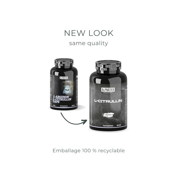 Alphatier L-Citrulline Malate Capsules - 360 Caps hautement dosées + végétalien - Champion L-Citrulline Malate DL 2:1 - Quali