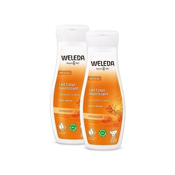 WELEDA - Duo Lait Corps nourrissant à lArgousier - Hydratation intense - Vegan*- Certifié Natrue** - Flacon 200 ml x 2