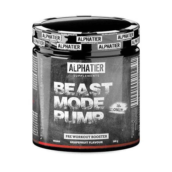 Alphatier Beastmode Pump Booster sans caféine + créatine - sans grumeaux - Pre Workout 360 g de poudre - hautement dosé avec