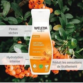 WELEDA - Duo Lait Corps nourrissant à lArgousier - Hydratation intense - Vegan*- Certifié Natrue** - Flacon 200 ml x 2